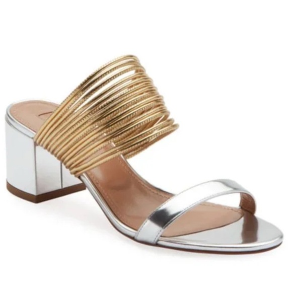 Aquazzura Rendez Vou Metallic Mirrored Slide Sandal 38 or 7.5 - Picture 1 of 11